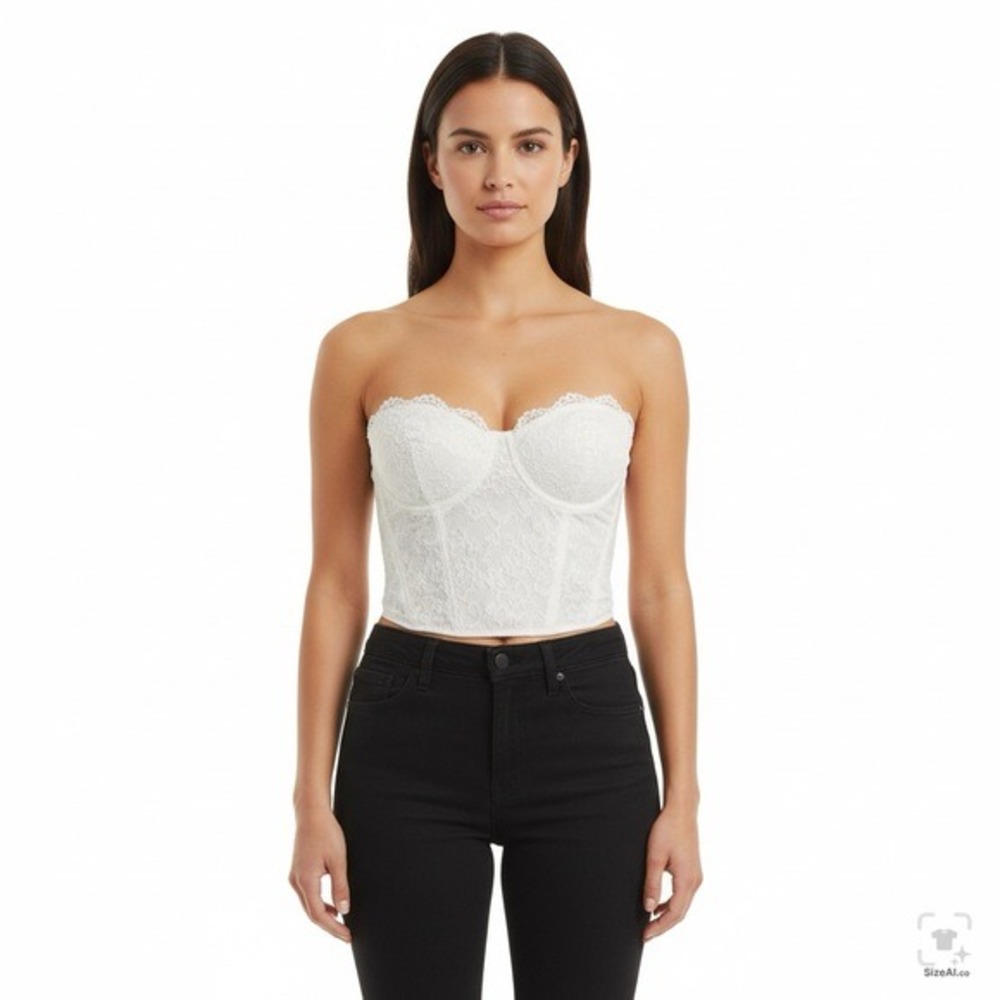 Effordram 6/M White‎ Lace Pullover Underwire Romance Coquette Corset Bustier